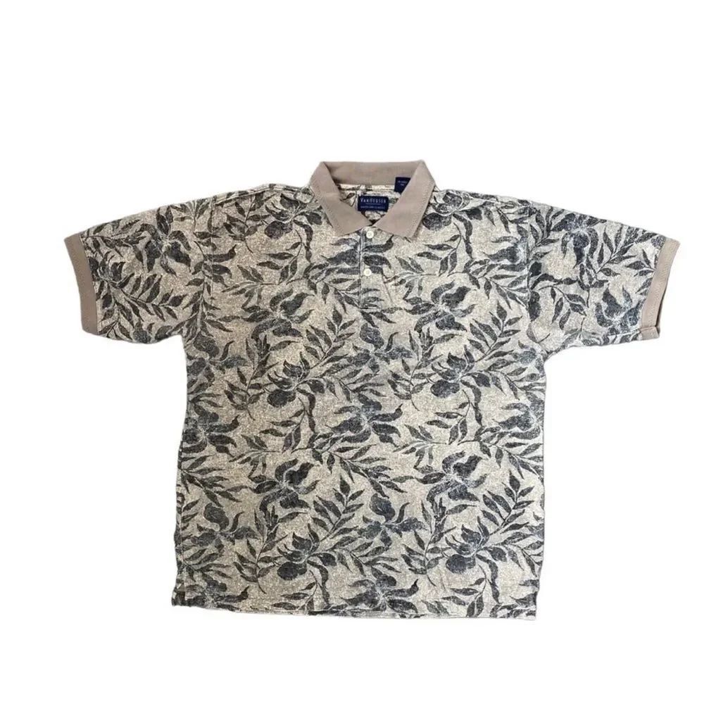 Van Heusen Polo 100% Cotton Shirt Short Sleeve Tan Green American Classic SZ L